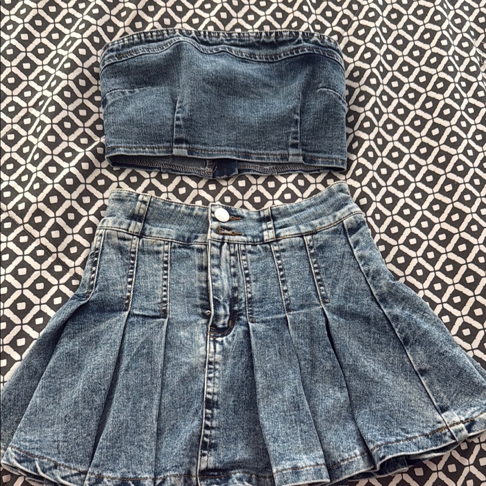 Denim Tube Top and Skirt Set